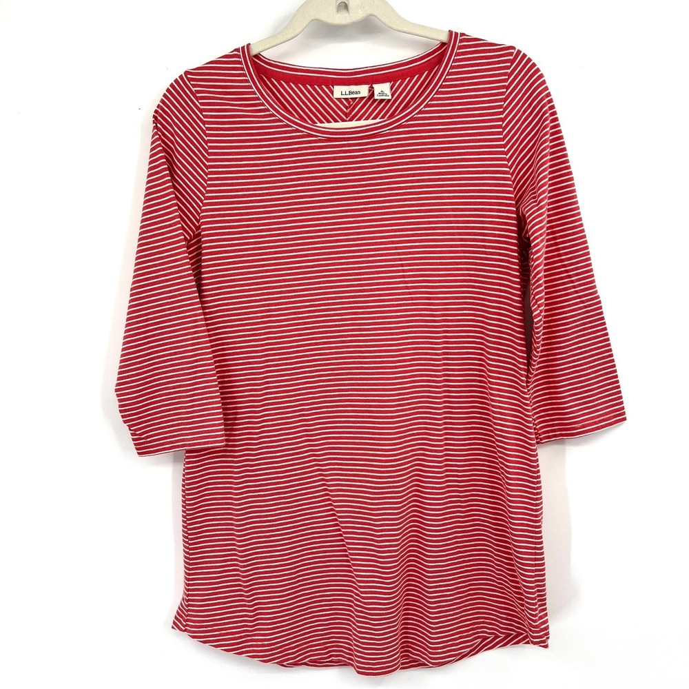 L.L. Bean coral white striped tunic top 100% cotton minimalist coastal cabincore